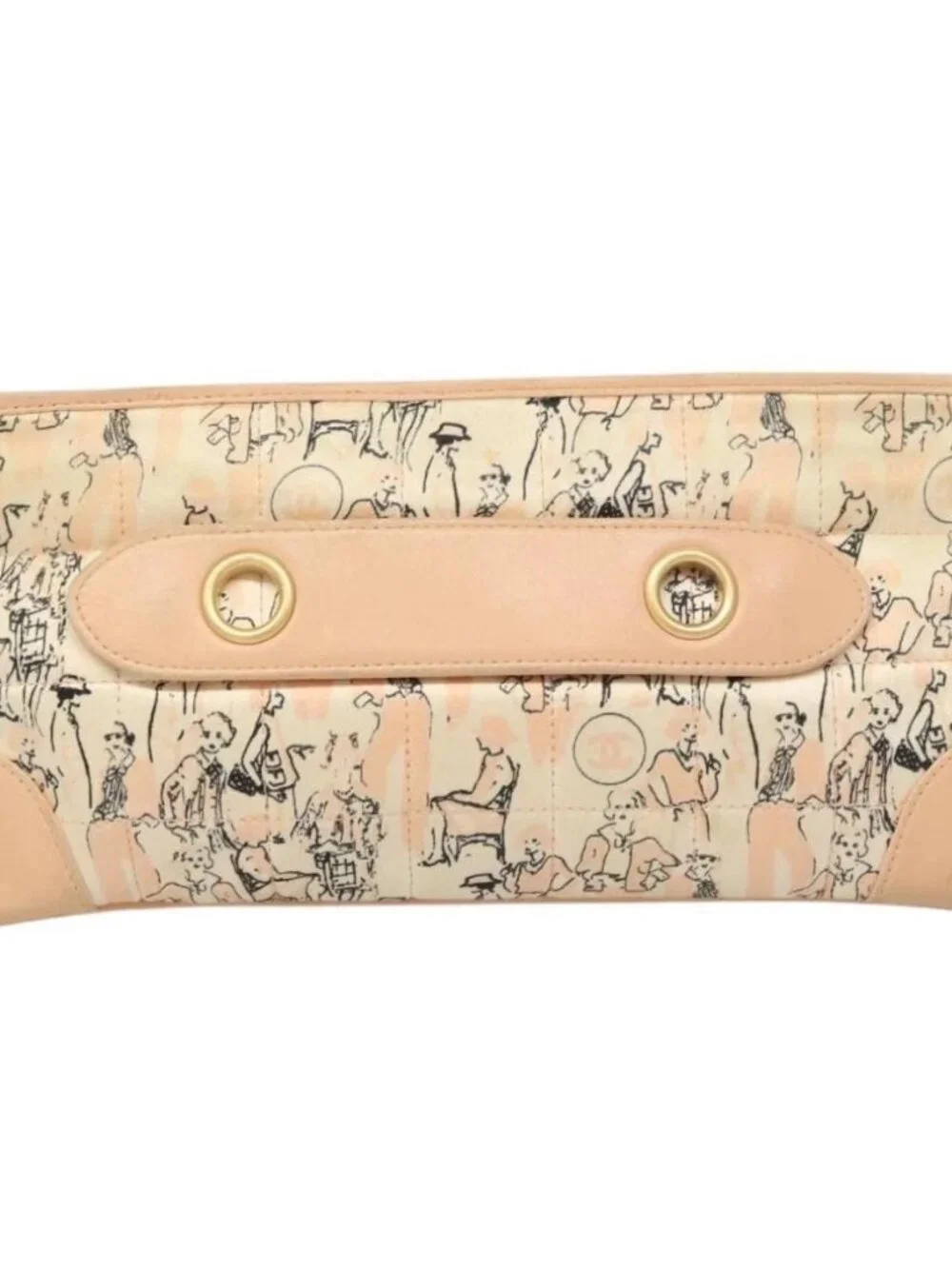 CHANEL Accessory Pouch Silk Beige Gold CC Auth 125970